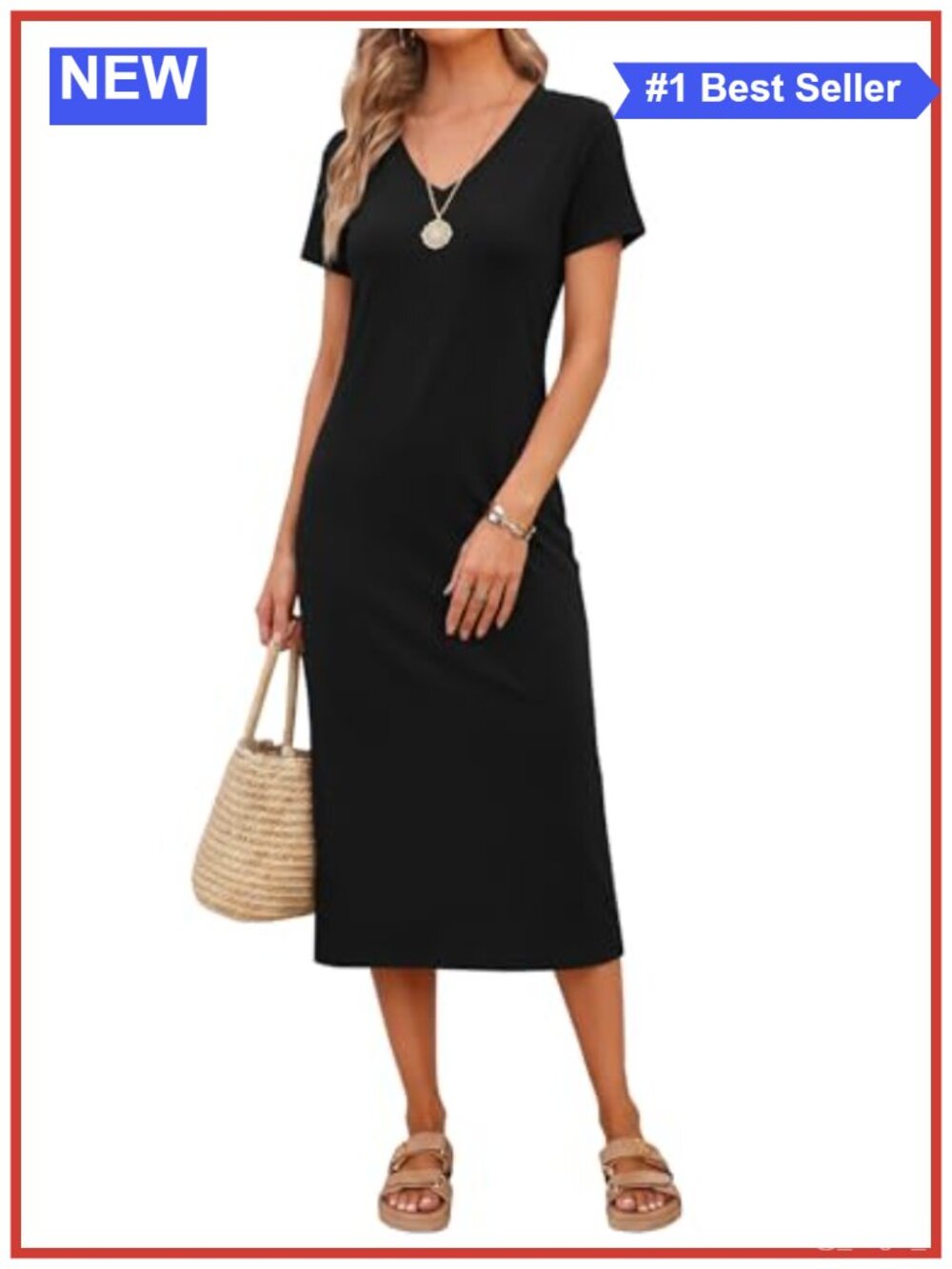 Women's V Neck Short Sleeve T Shirt Dress Stretchy Midi Bodycon Summer